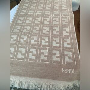 Fendi Taupe and Ivory Logo Scarf